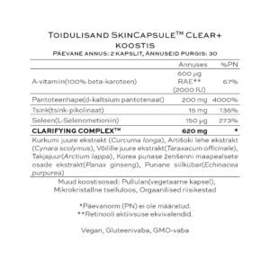 SkinCapsule Clear+ toidulisand probleemsele nahale - Pilt 3
